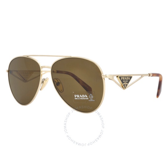 Prada Aviator Sunglasses Unisex Gold/Dark Brown Pilot ππ - Picture 2 of 14